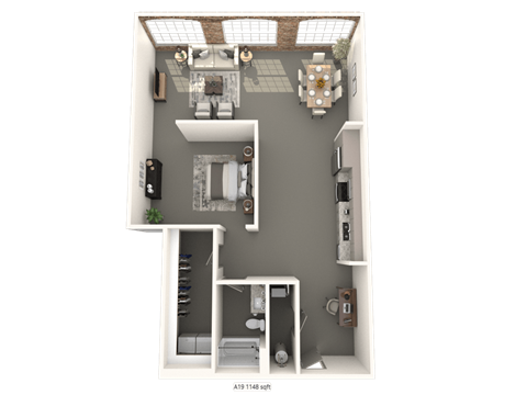 a floor plan of a one bedroom apartment at converse mill lofts in Spartanburg, SC